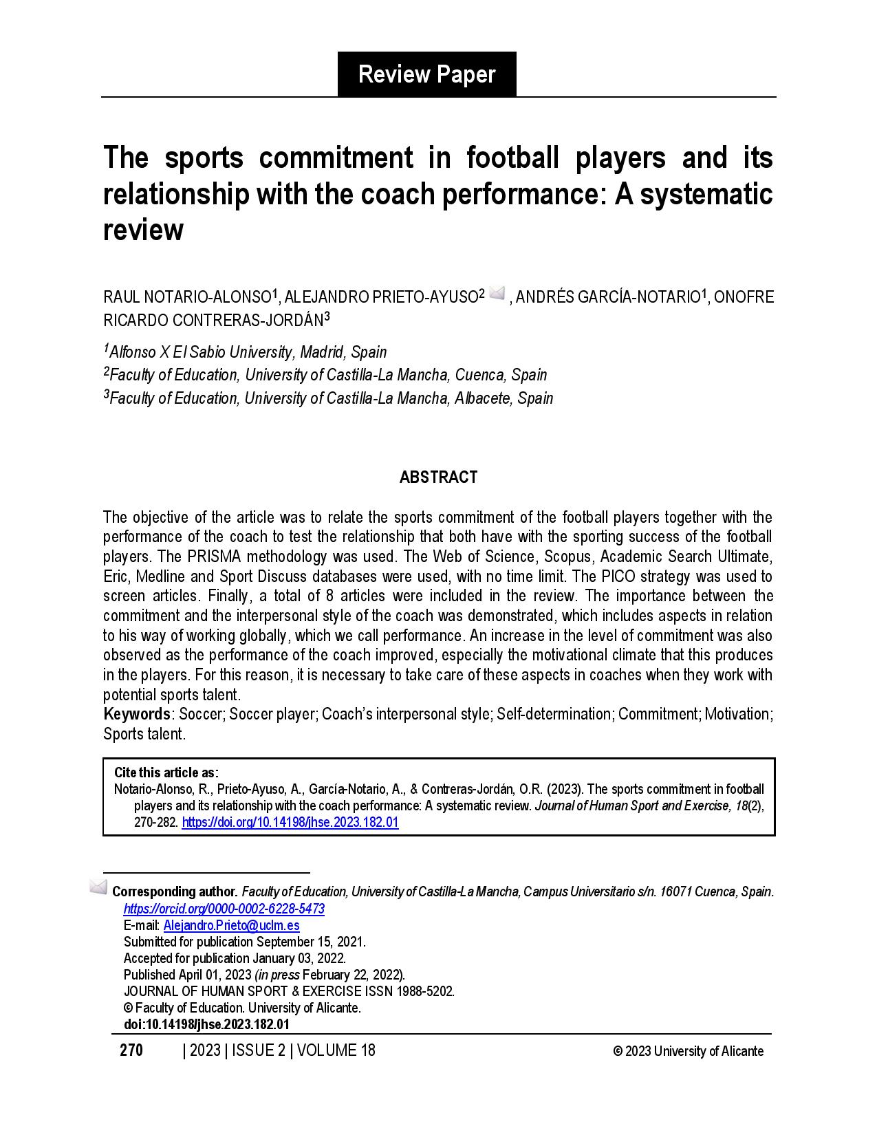 The sports commitment in football players and its relationship with the coach performance: A systematic review