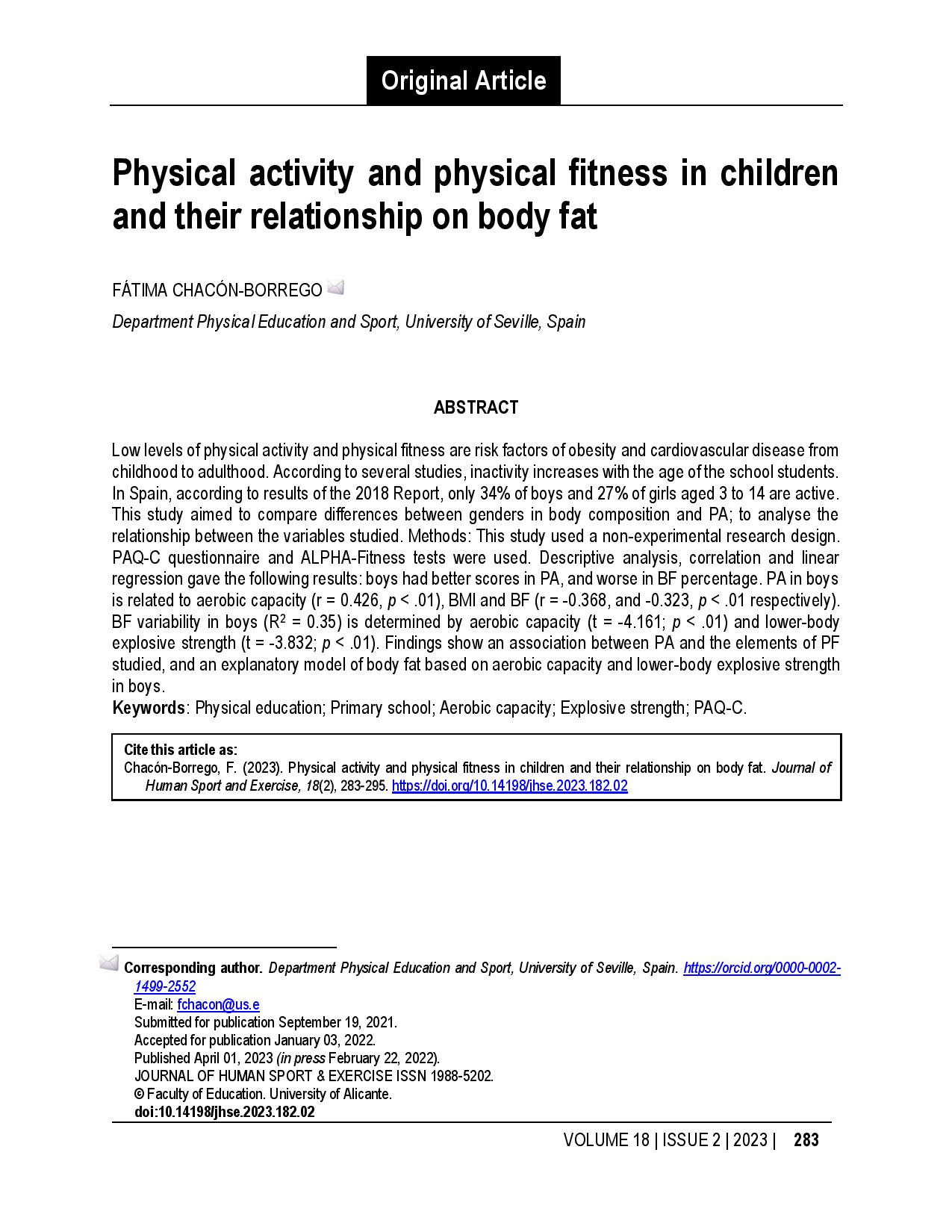 Physical activity and physical fitness in children and their relationship on body fat