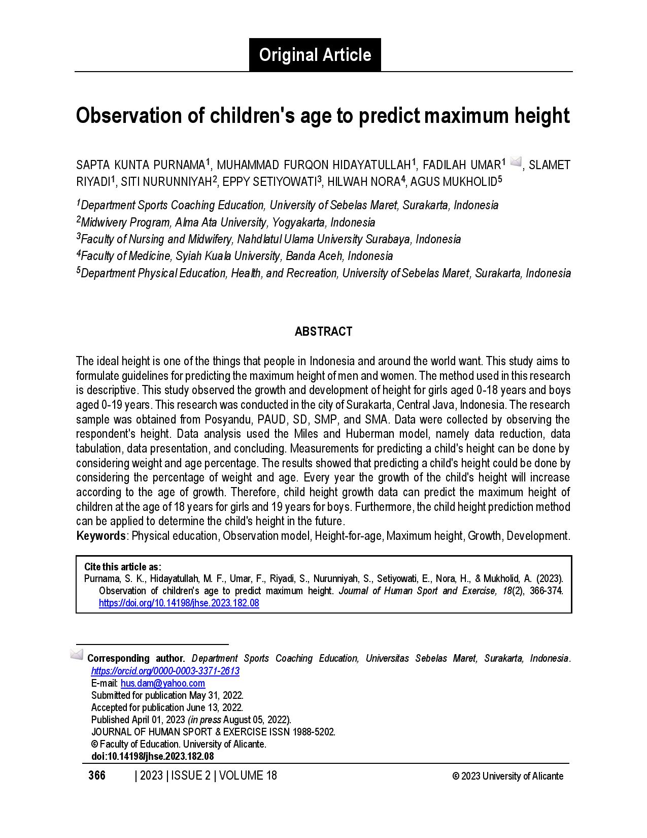 Observation of children's age to predict maximum height