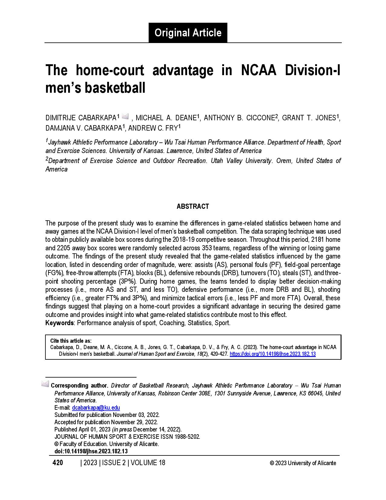 The home-court advantage in NCAA Division-I men’s basketball
