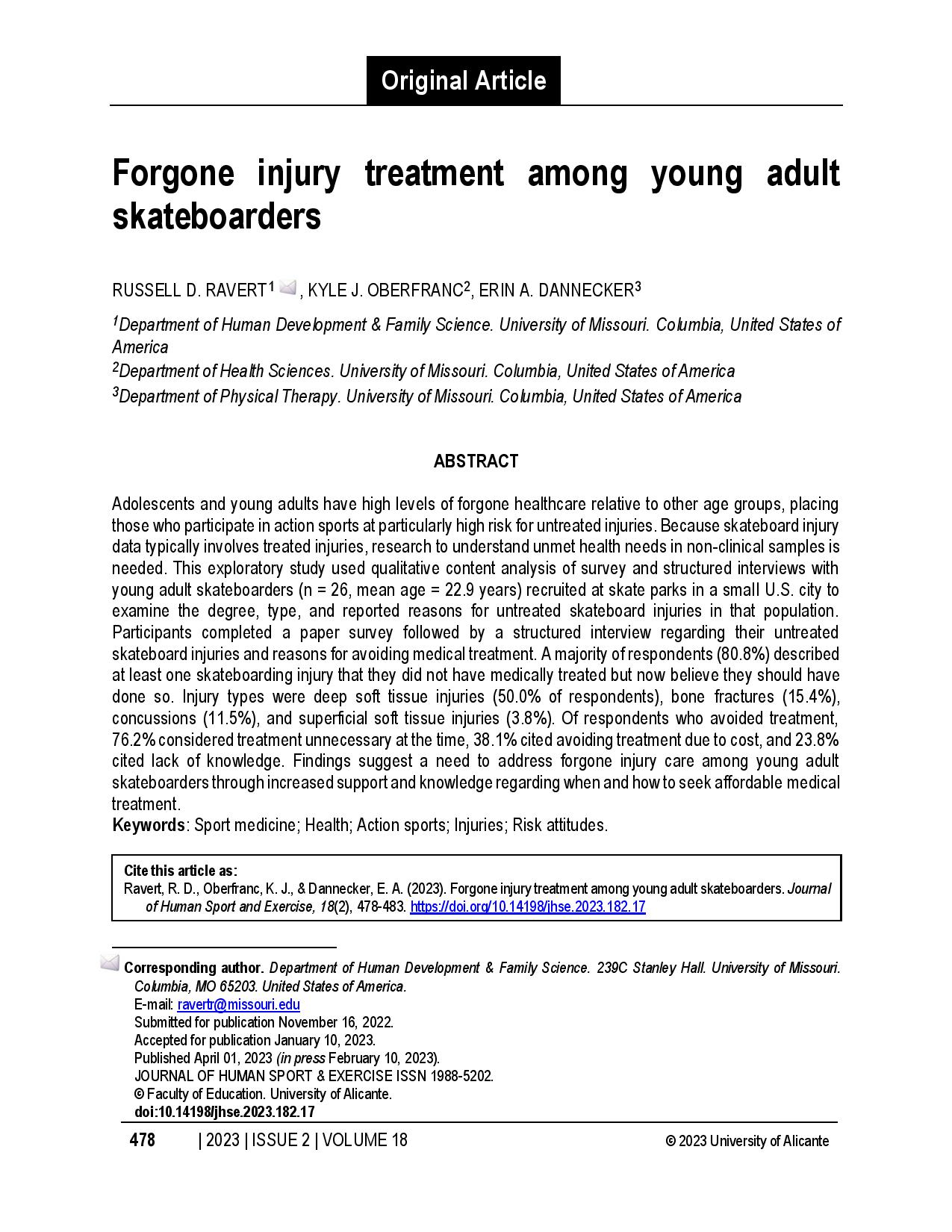 Forgone injury treatment among young adult skateboarders