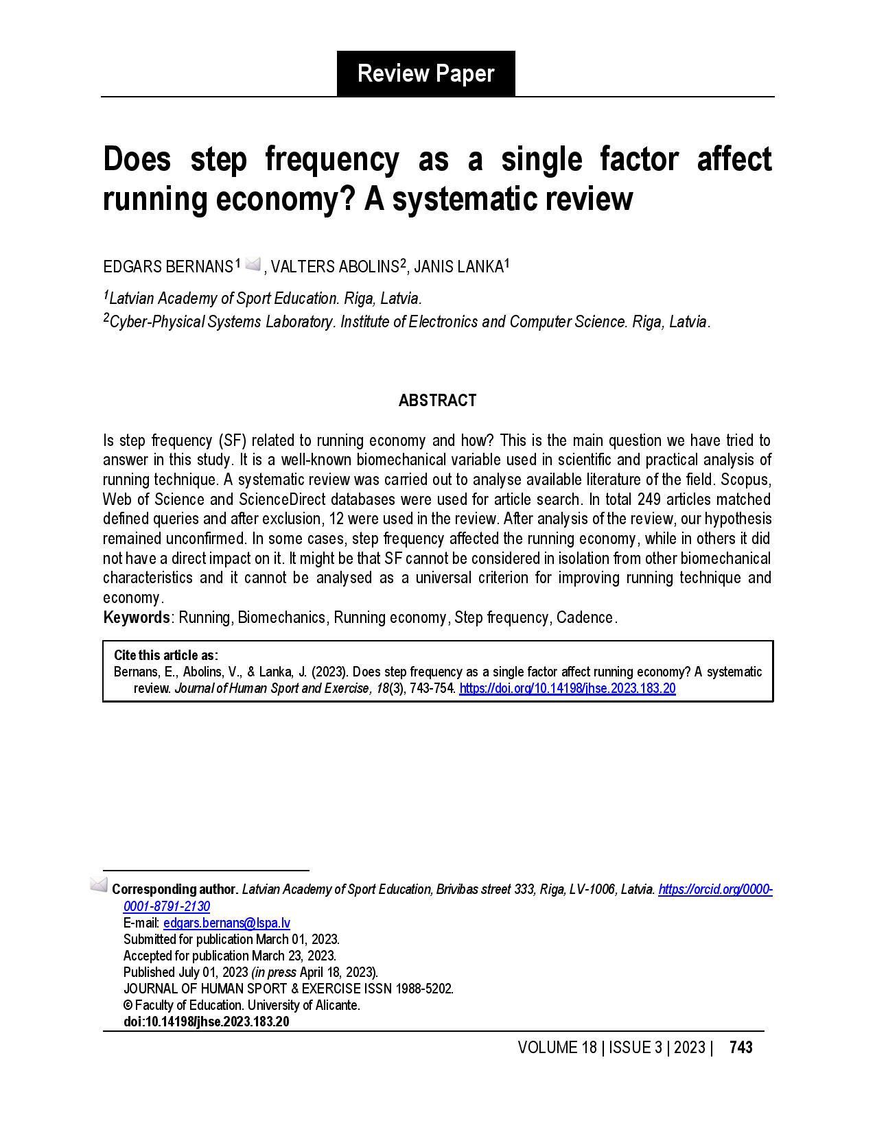 Does step frequency as a single factor affect running economy? A systematic review