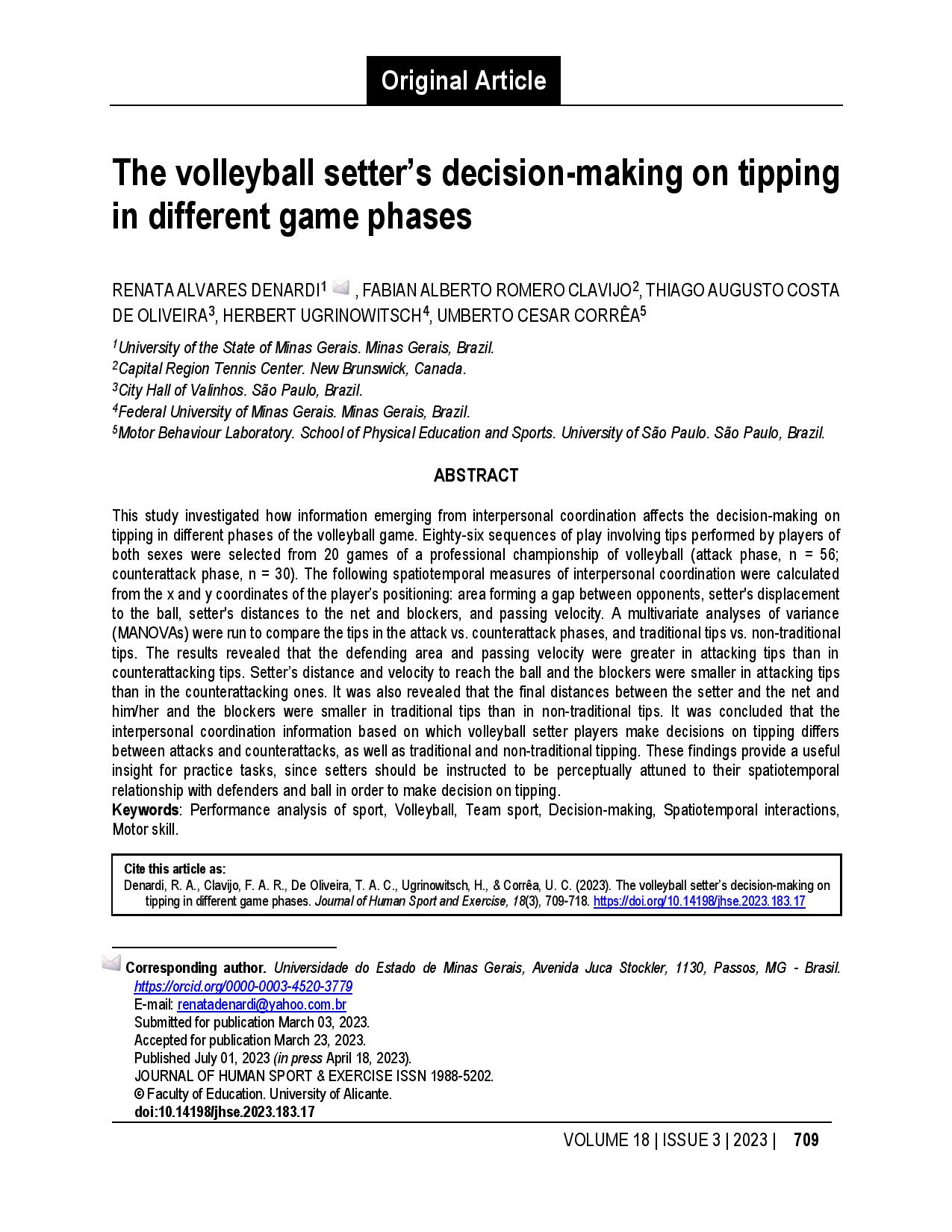 The volleyball setter’s decision-making on tipping in different game phases
