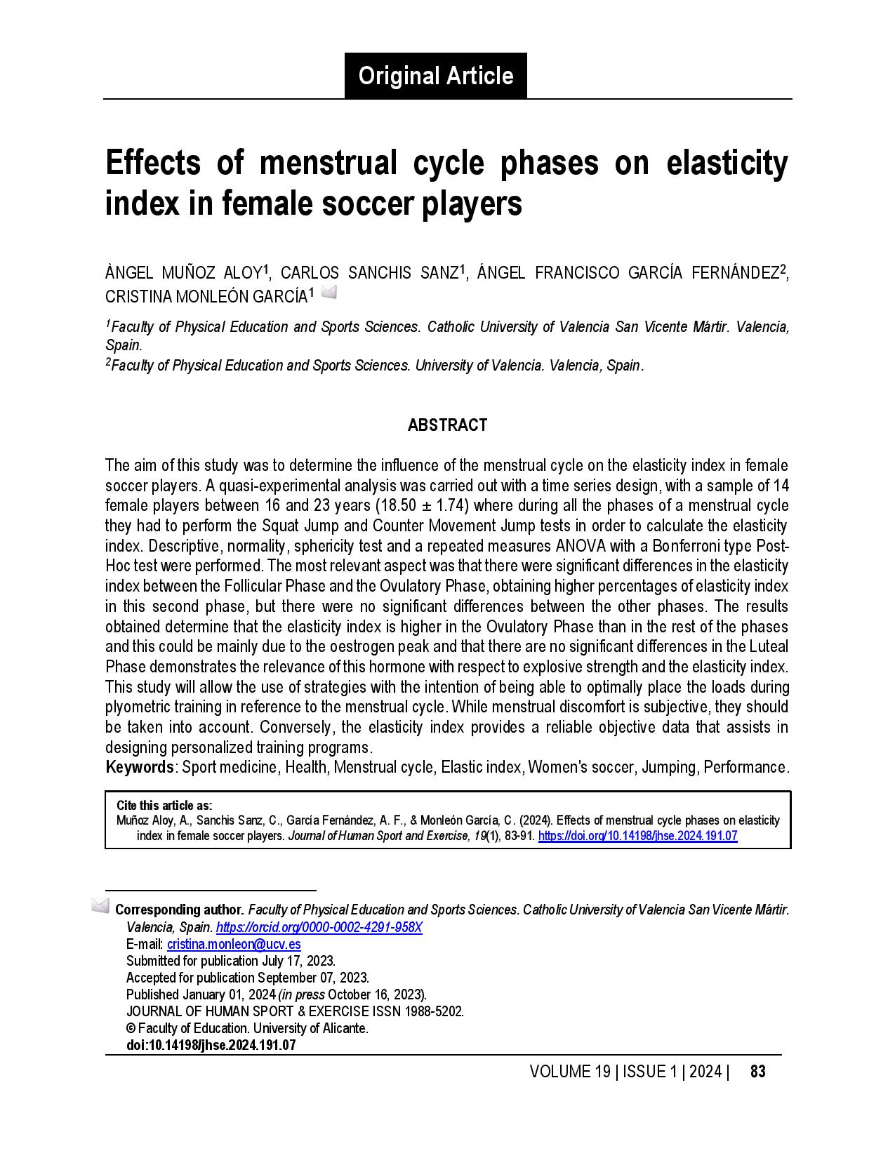 Effects of menstrual cycle phases on elasticity index in female soccer players