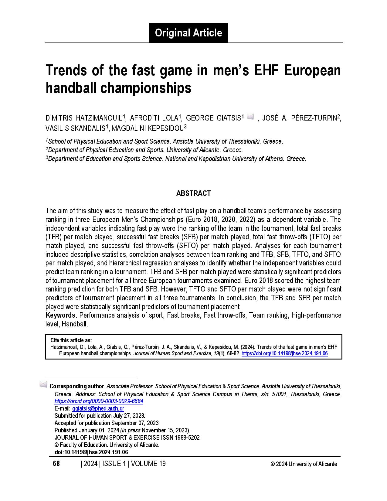 Trends of the fast game in men’s EHF European handball championships