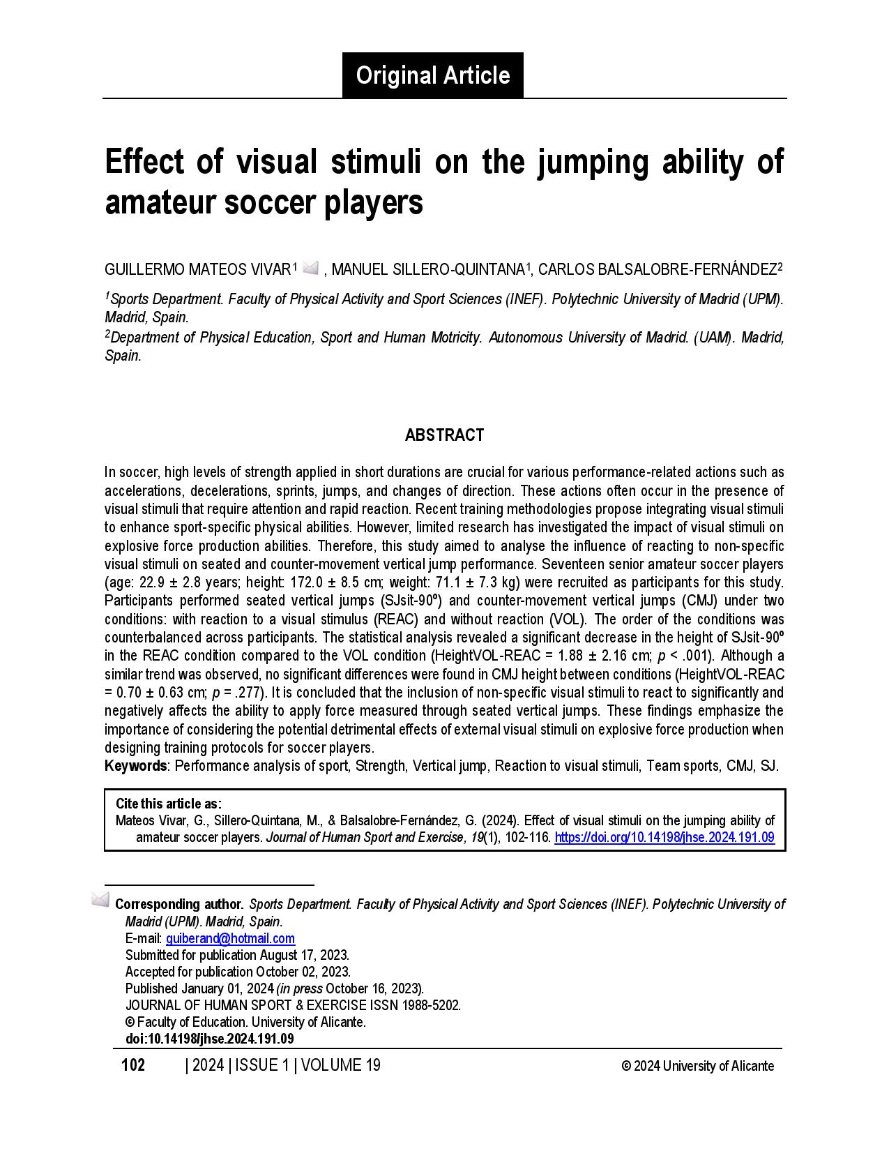 Effect of visual stimuli on the jumping ability of amateur soccer players