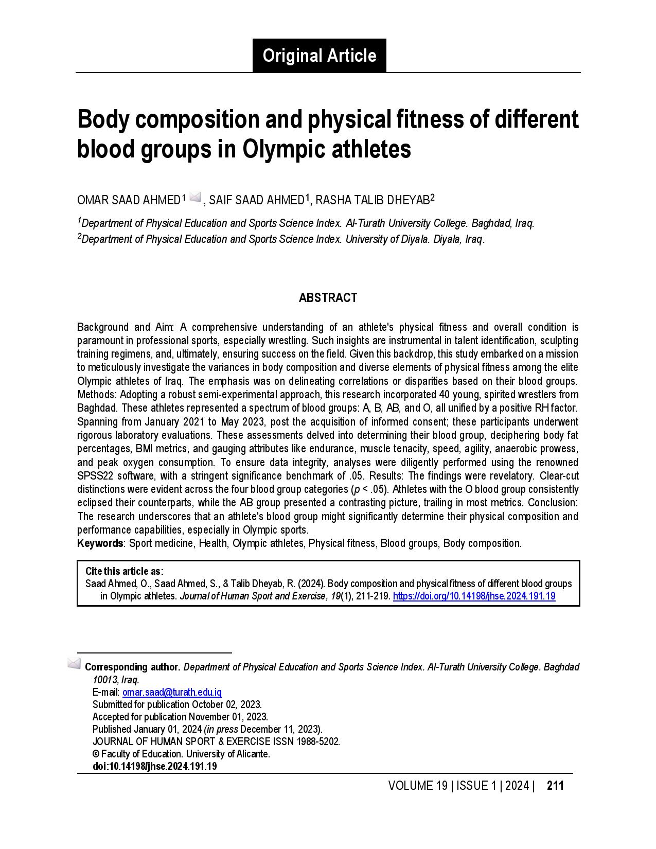 Body composition and physical fitness of different blood groups in Olympic athletes