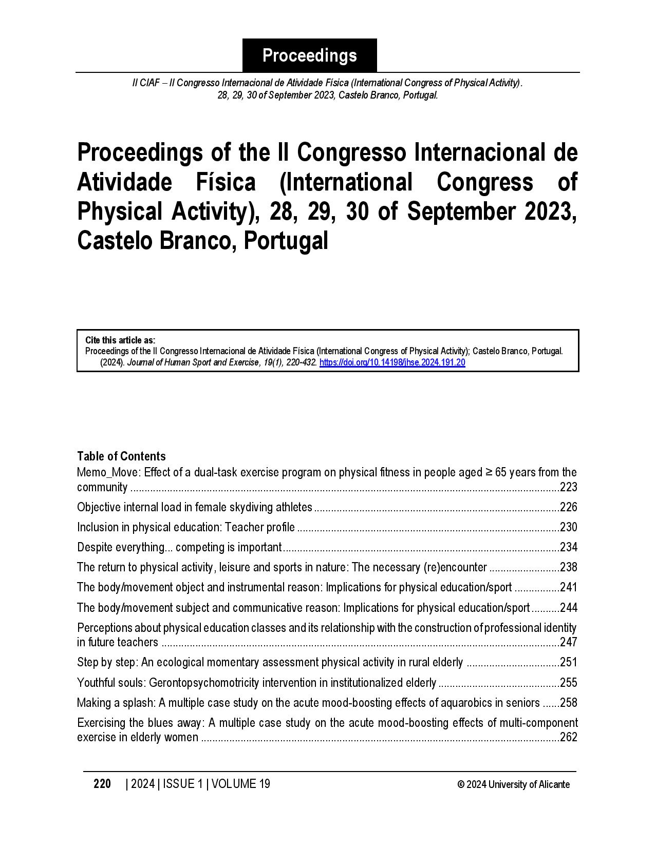 Proceedings of the II Congresso Internacional de Atividade Física (International Congress of Physical Activity), 28, 29, 30 of September 2023, Castelo Branco, Portugal
