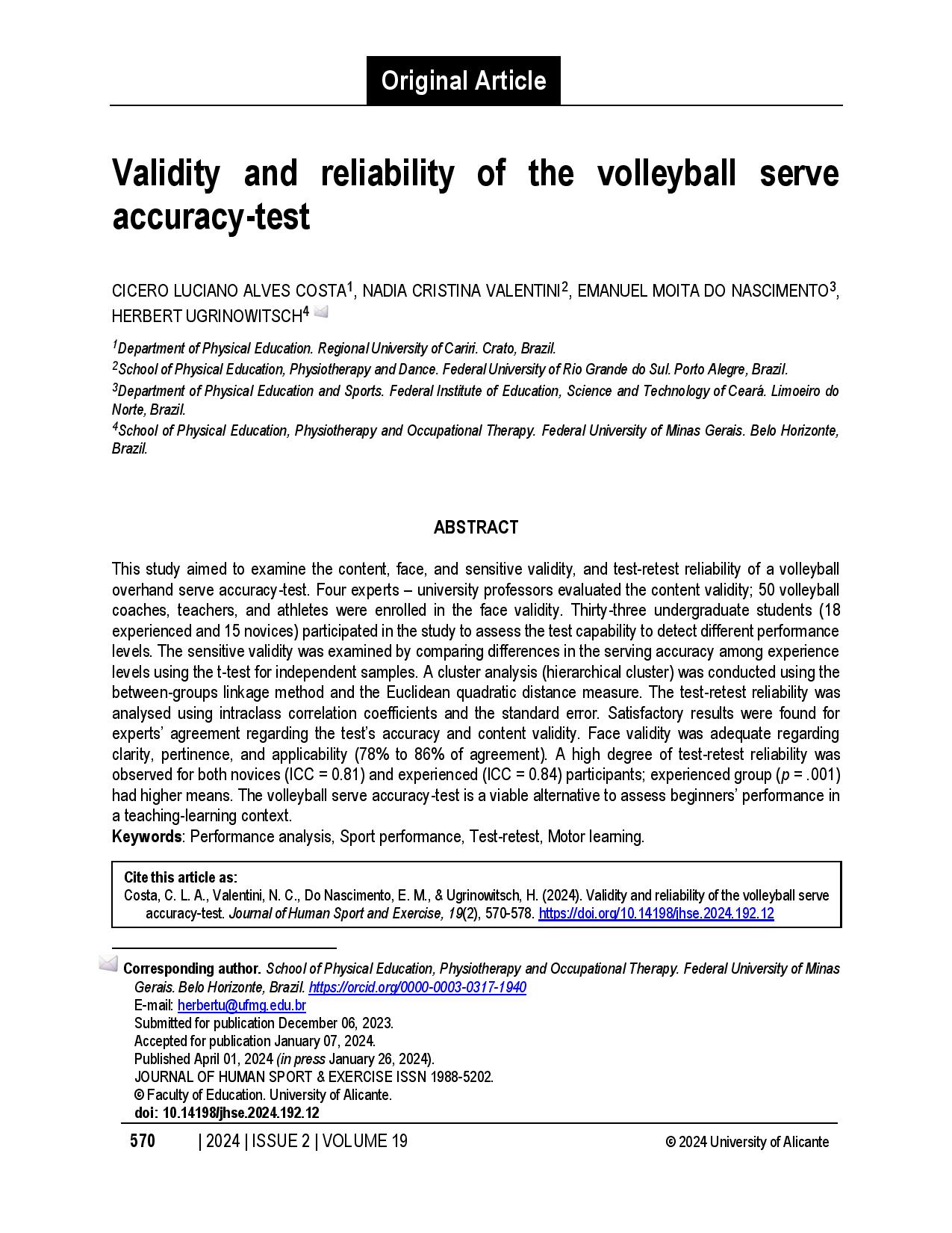 Validity and reliability of the volleyball serve accuracy-test